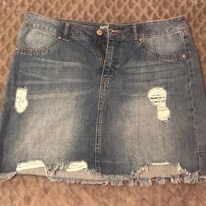 Distressed Denim Skirt
